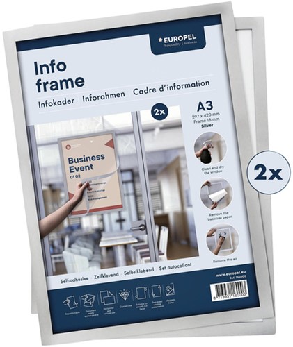Infokader Europel zelfklevend A3 zilver 2 Stuk-2