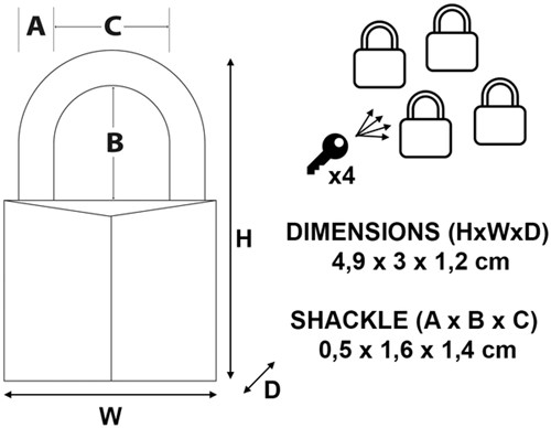 Hangslot MasterLock 4 gelijksluitend messing 30mm 4 Stuk-3