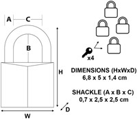 Hangslot MasterLock 4 gelijksluitend messing 50mm 4 Stuk-3