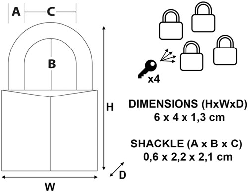 Hangslot MasterLock 4 gelijksluitend messing 40mm 4 Stuk-2