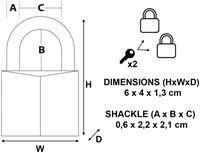 Hangslot MasterLock 2 gelijksluitend messing 40mm 2 Stuk-2