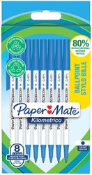 Balpen Papermate Kilometrico Recycled M blauw 8 Stuk