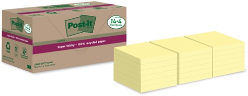 Memoblok Post-it 654 RSS12CY 76x76mm geel 14+4 18 Stuk