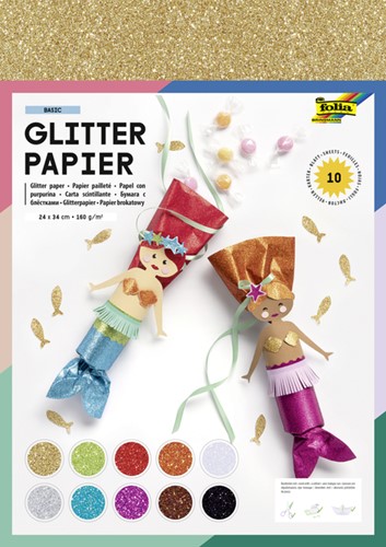 Glitterpapier Folia 1-zijdig 24x34cm 170gr 10v ass 10 Vel