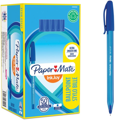 Balpen Paper Mate Inkjoy 100 F blauw 1 Stuk-2