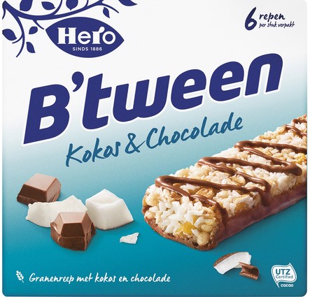 Tussendoortje Hero B'tween kokos chocolade 6pack 6 Stuk