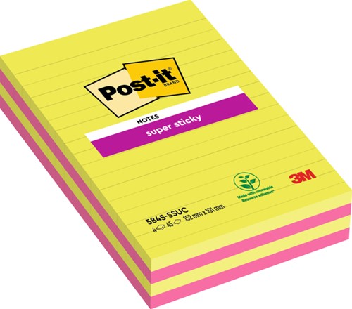 Memoblok 3M Post-it 584 127x203mm SS lijn ass kl 4 Stuk