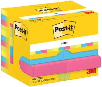 Memoblok 3M Post-it 653 38x51mm neon assorti kleur 12 Stuk-2