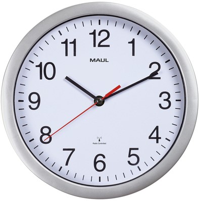 Wandklok MAUL Run RC Ø25x5cm kunststof zilver/wit 1 Stuk