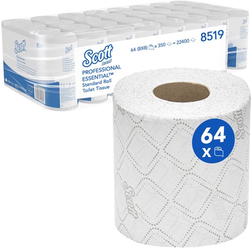 Toiletpapier Scott Essential 2laags 350 vel wit 64 Rol
