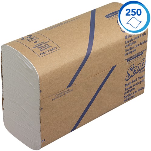 Handdoek Scott m-vouw 1-laags 203x240mm 16x250 vel wit 3749-3
