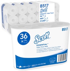 Toiletpapier Scott Essential 2laags 600 vel wit 36 Rol