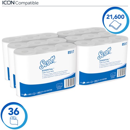 Toiletpapier Scott Essential 2laags 600 vel wit 36 Rol-2