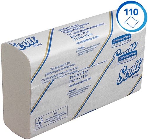 Handdoek Scott Slimfold 1laags 190x300mm wit 16 Stuk-3
