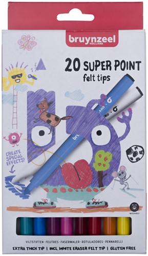 Viltstift Bruynzeel Kids Super Point assorti 20 stuks