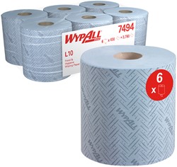 Poetspapier WypAll L10 1laags 630 vel blauw 6 Rol