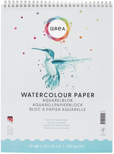 Aquarelblok Qrea 24x32 20vel 200gr spiraal 20 Vel