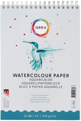 Aquarelblok Qrea A5 20vel 200gr spiraal 20 Vel