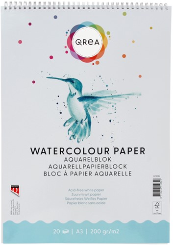 Aquarelblok Qrea A3 20vel 200gr spiraal 20 Vel