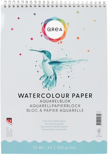 Aquarelblok Qrea A4 20vel 200gr spiraal 20 Vel