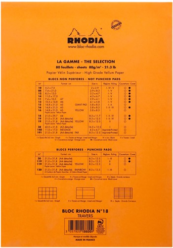 Schrijfblok Rhodia A4 lijn 80vel 80gr or 1 Stuk-3