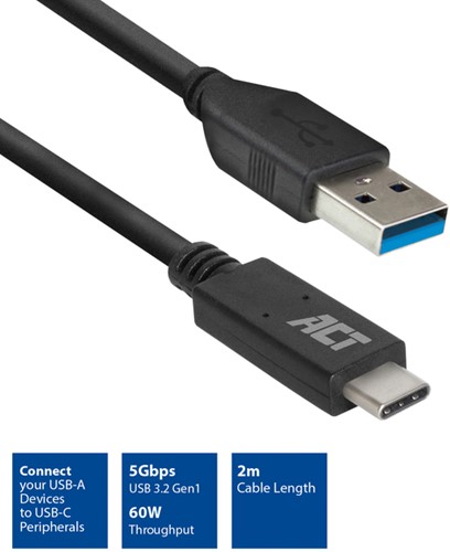 Kabel ACT USB A 3.2 naar USB-C 2 meter 1 Stuk-3