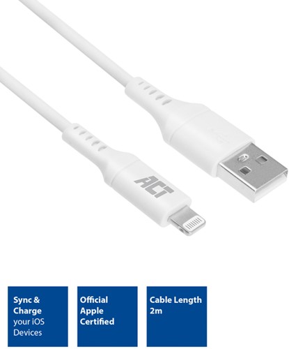 Kabel ACT USB 2.0 naar Lightning laad -en data 2m 1 Stuk-3