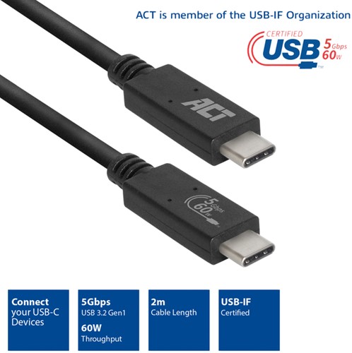 Kabel ACT USB 3.2 USB-C USB-IF gecert. 2 meter 1 Stuk-3