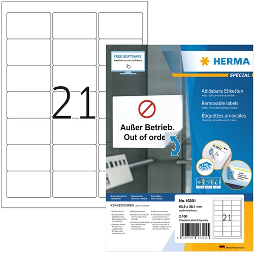 Etiket HERMA 10301 63.5x38.1mm verw wit 2100st 100 Vel