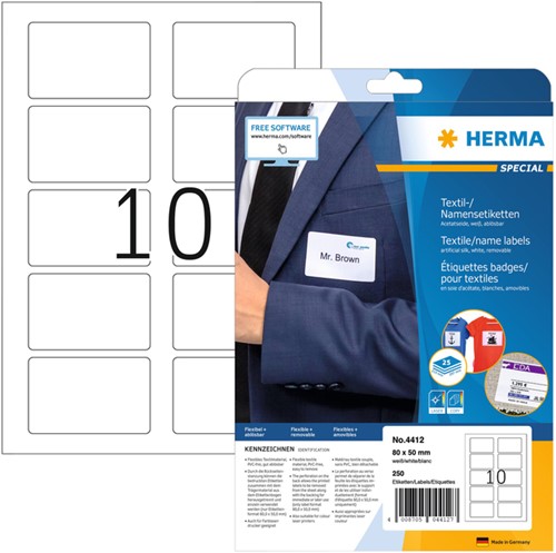 Naambadge etiket HERMA 4412 80x50mm 250st 25 Vel