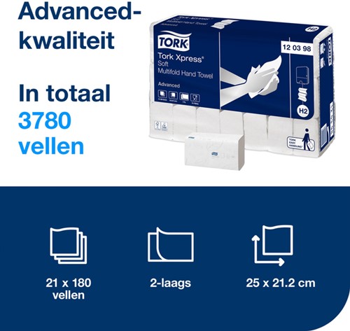 Handdoek Tork H2 Advanced 2laags 212x255mm wit 21 pak-2