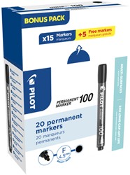 Viltstift PILOT SCA-100 rond F zwart 15+5 gratis 20 Stuk