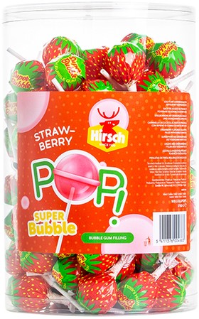 Lolly Hirsch super bubble strawberry 100x17 gram 100 Stuk