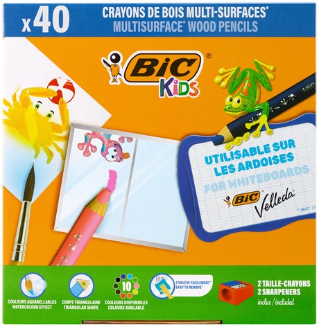 Kleurpotloden Bickids Multi Surface + 2 puntenslijpers ass 10kl 40st
