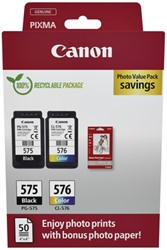 Inktcartridge Canon PG-575 CL-576 zw + kl + papier 1 Stuk