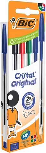 Balpen Bic Cristal M 5st assorti 5 Stuk-3