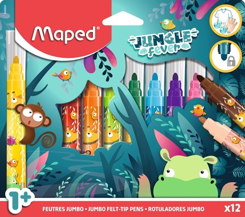 Viltstift Maped Jungle Fever Jumbo set 12 kleuren 12 Stuk