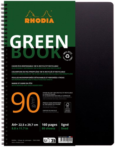 Notbk Rhodia Greenbook A4+ lijn 4-g 180pag zwart 1 Stuk