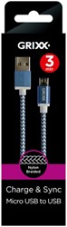 Kabel Grixx Micro USB naar USB-A 3m blauw Wit 1 Stuk