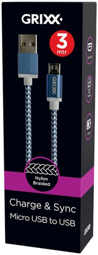 Kabel Grixx Micro USB naar USB-A 3m blauw Wit 1 Stuk-2