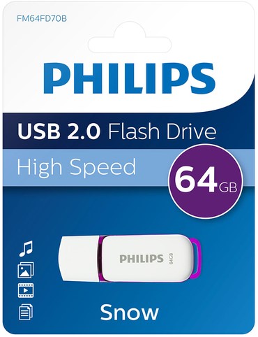USB stick 2.0 Philips Snow USB-A 64GB paars 1 Stuk