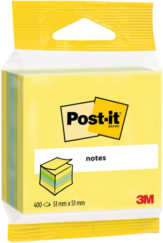 Memoblok 3M Post-it 2012L 51x51mm kubus ass kleur 400 Vel