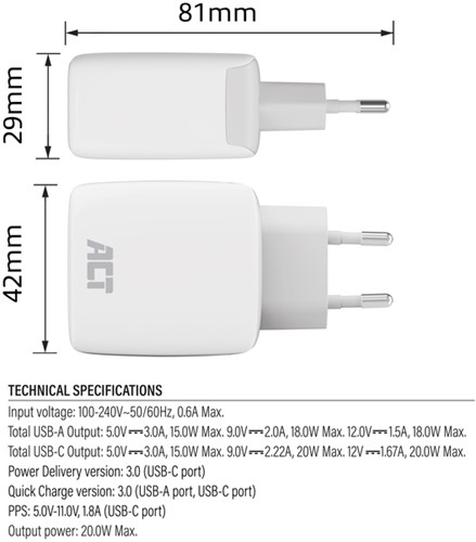 20w lader 2-poorts usb a+c pps 1 Stuk-1