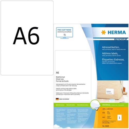 Etiket HERMA 8689 105x148mm premium wit 800 stuks