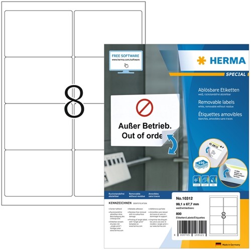 Etiket HERMA 10312 99.1x67.7 verwijderb wit 800st 100 Vel