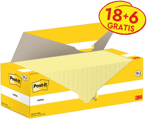 Memoblok 3M Post-it 654-CY 76x76mm geel 24 Stuk