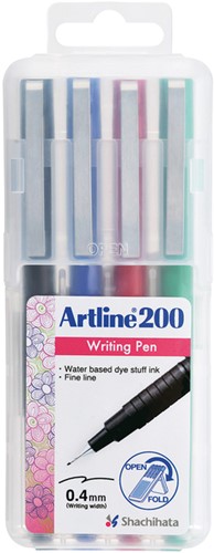 Fineliner Artline 200 rond fijn asssorti 4 Stuk