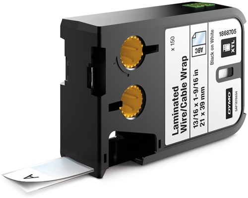 Labeltape Dymo XTL kabelwikkel 21mm zwart op wit 1 Stuk