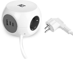 Stekkerblok ACT 3 voudig  inclusief 2x USB C/A 1.5 meter wit/grijs