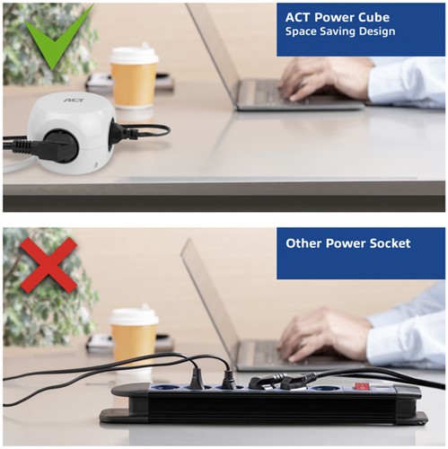 Stekkerblok ACT 3 voudig  inclusief 2x USB C/A 1.5 meter wit/grijs-3